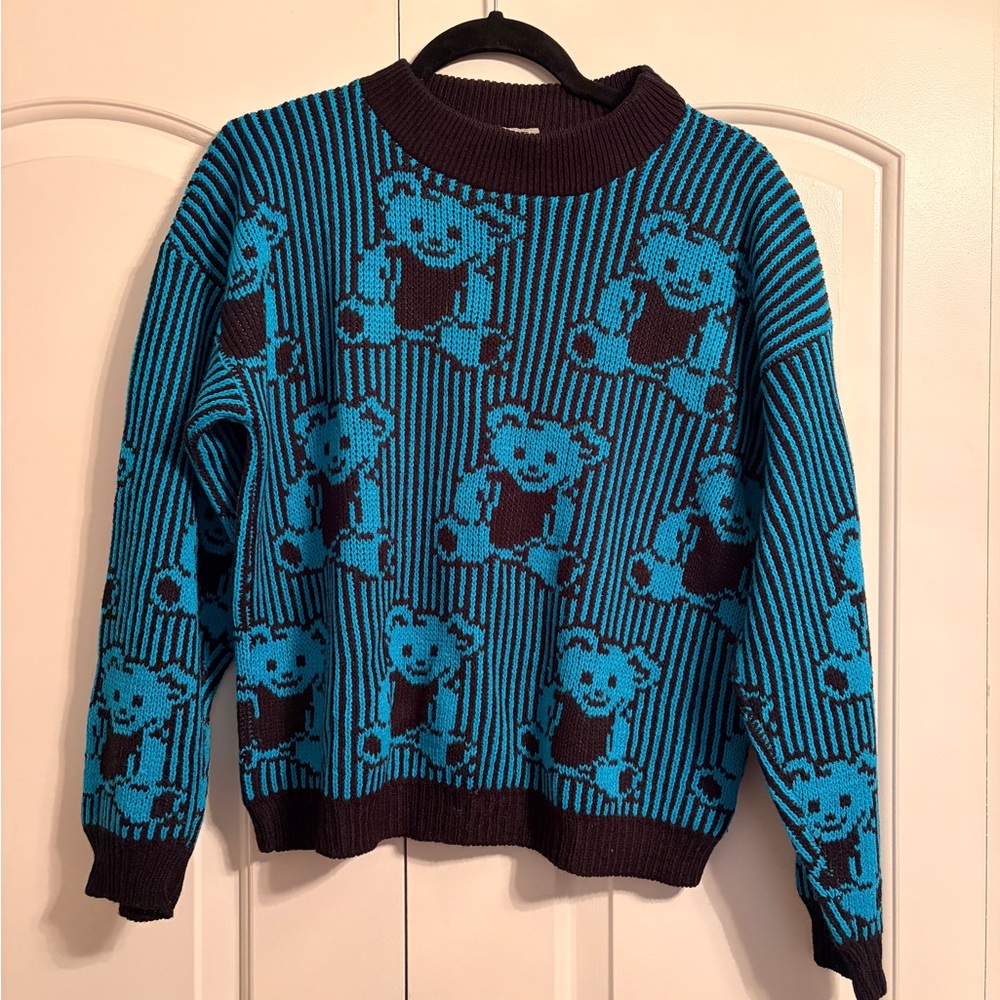 Vintage 80s blue teddy bear sweater